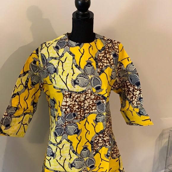 Ankara cotton wax material mini dress with head tie and nose mask. - Picture 3 of 8